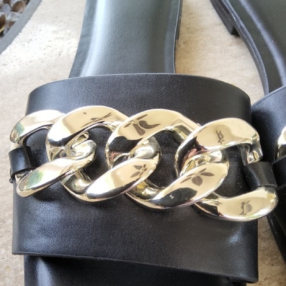 A New Day Black Sandals with Gold Links Size 10 - Picture 2 of 6